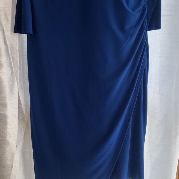 WHBM White House Black Market Blue Shirred Faux Wrap Dress Size L NWT - Picture 3 of 10